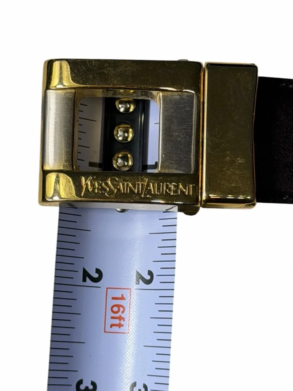Yves Saint Laurent black vintage gold hardware skinny waist belt black size 40
